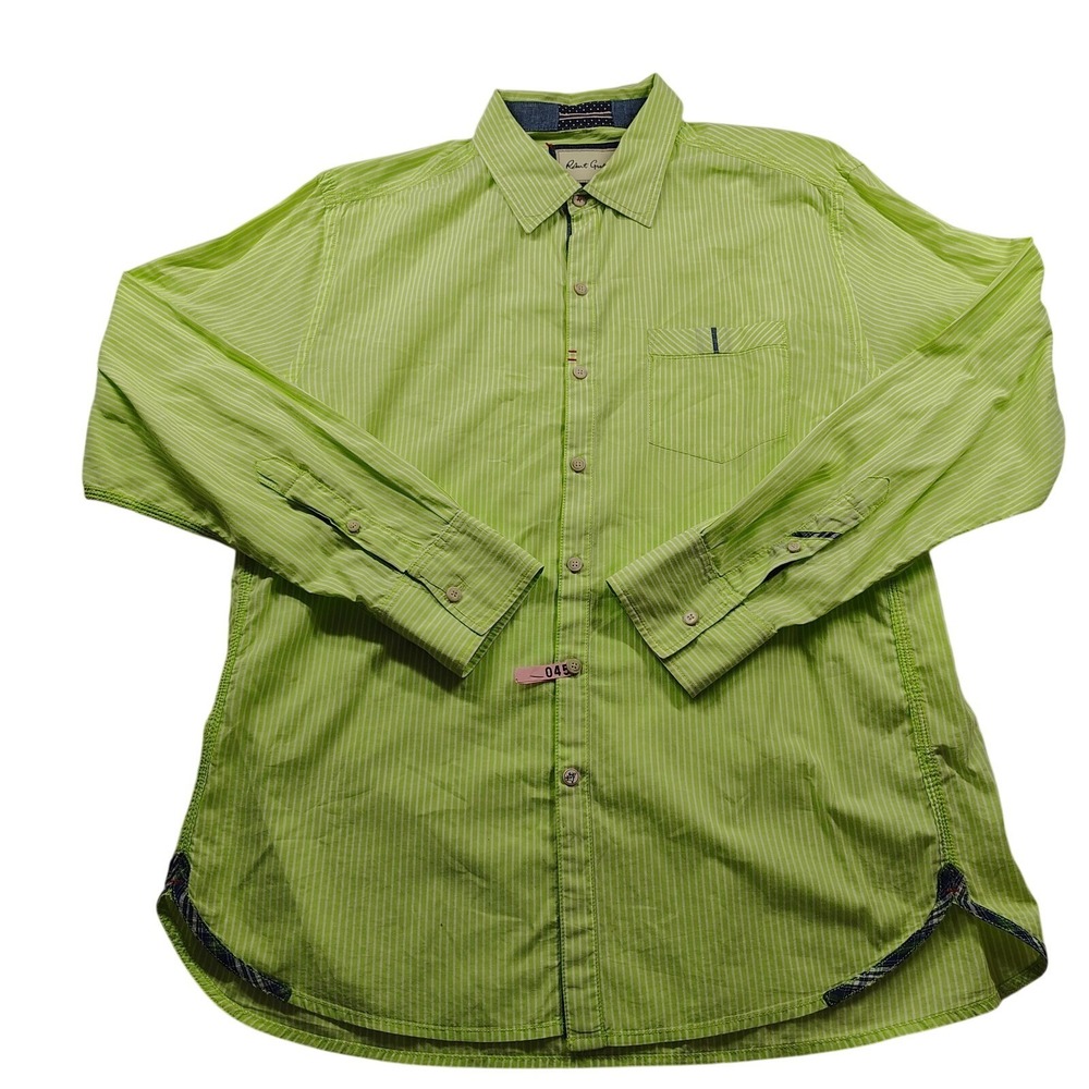 Robert Graham Stripe Long Sleeve Button Up Shirt Mens XL Green White Long Sleeve